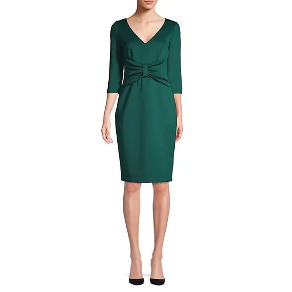 NEW! Eliza J V-Neck Sheath Green Coctail Dress, Size 4 - Picture 2 of 15